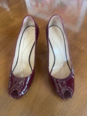 kate spade Burgundy Patent Peep-Toe Heels